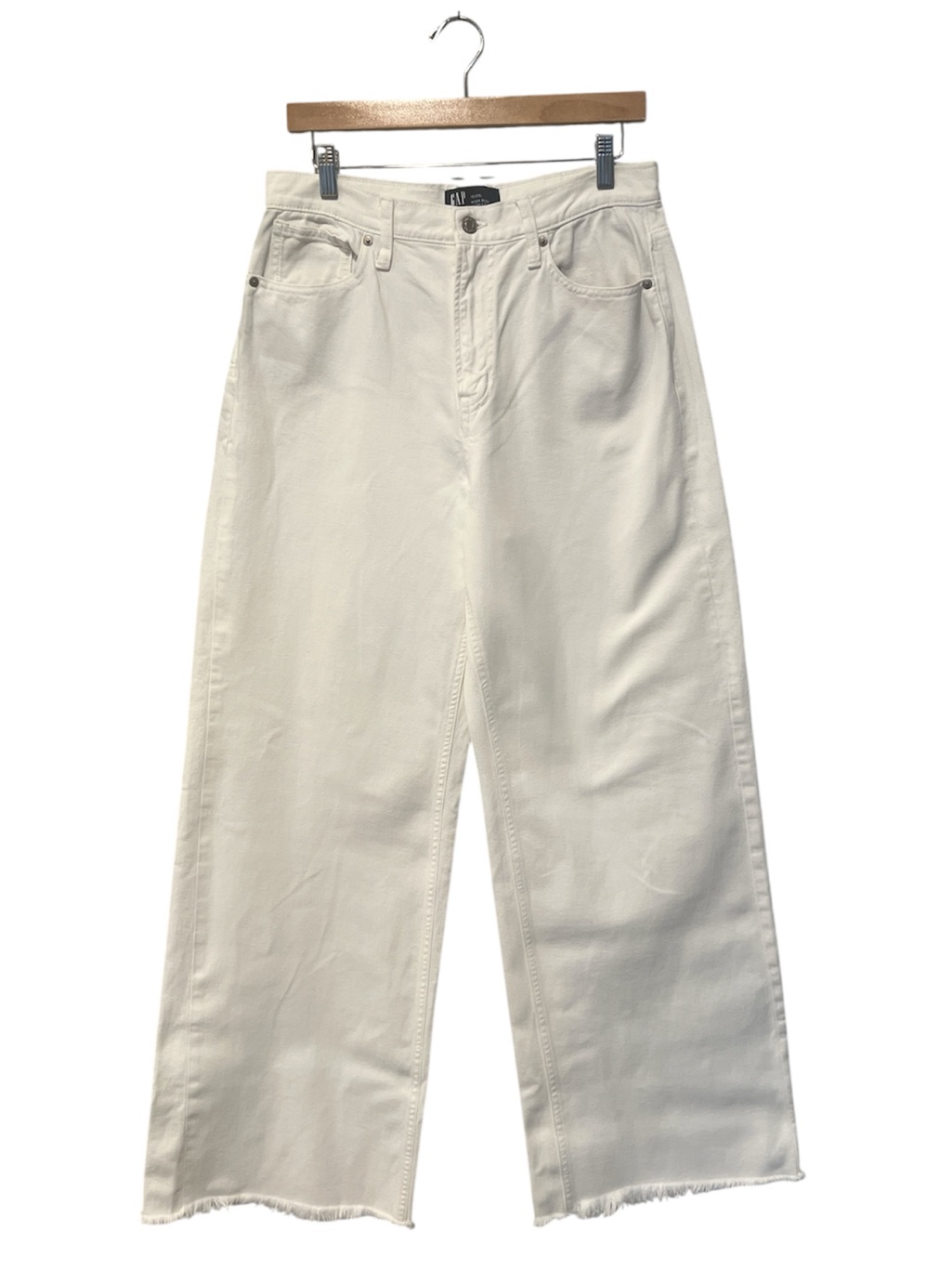 Gap High Rise Wide Leg Jeans White Denim Raw Hem 10/30l